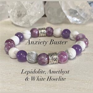 2/$40 Anxiety Buster Lepidolite, Amethyst & Howlite Gemstone Stretch Bracelet